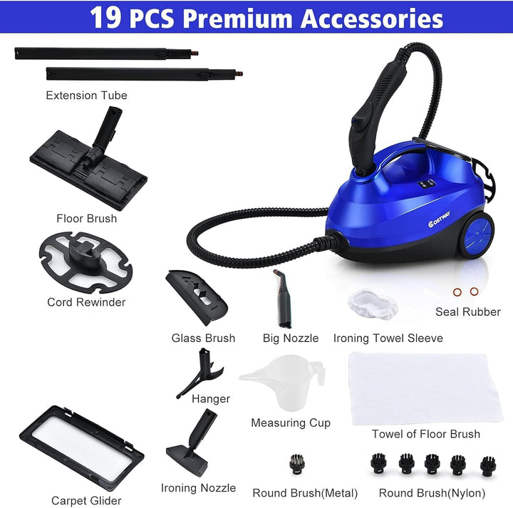 RELAX4LIFE Dampfreiniger 2000W, Bodendampfreiniger mit 19 Zubehör/ 4 Bar/Tank 1,5 L/Dampfzeit bis 45