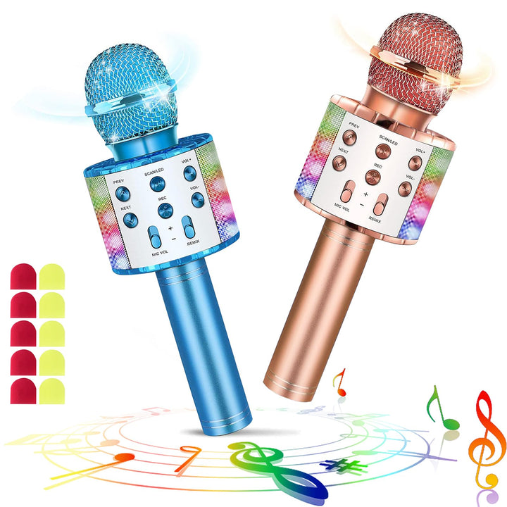 2er Set Drahtloses Bluetooth Mikrofon Karaoke Mit LED-Leuchten Tragbare Handheld Singen Karaoke Laut
