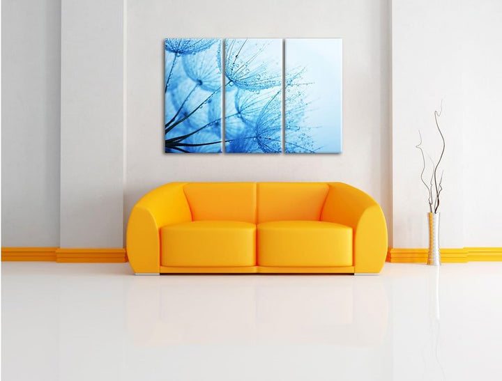 Pixxprint Tropfen bedeckte Pusteblumen 3-Teiler Leinwandbild 120x80 Bild auf Leinwand