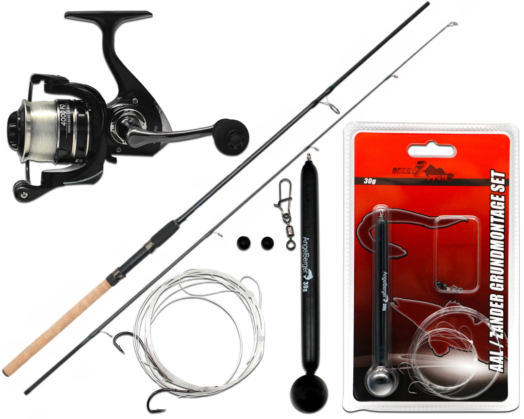 Angel Berger Steck Angelset Aal Zander Grundmontage Rute Rolle mit Angelzubehör Ready2Fish Angel Set
