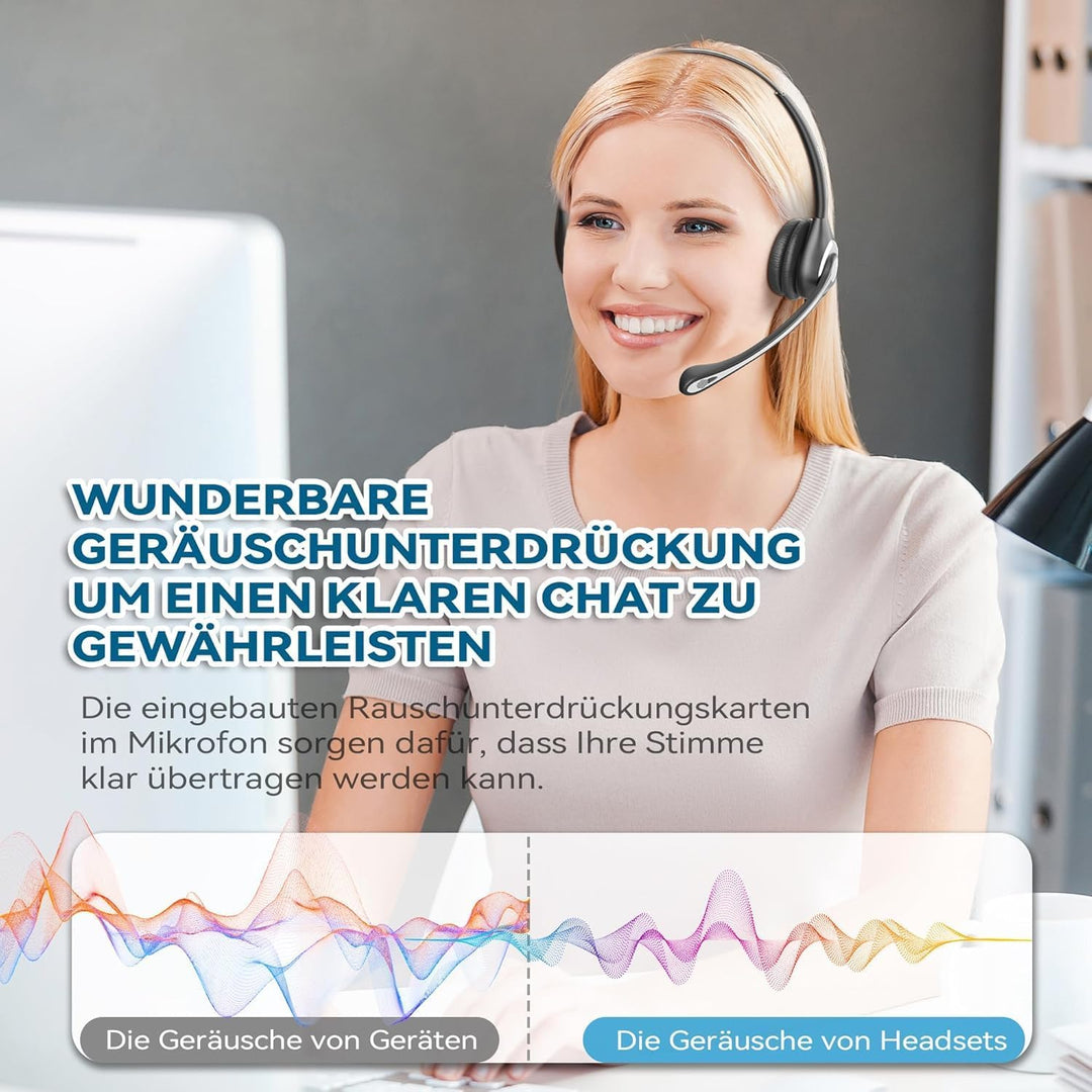 Wantek 602F Headsets mit Kabel Noise Cancelling Mikrofon USB 3,5mm Stecker und Typ-C Adapter für Com