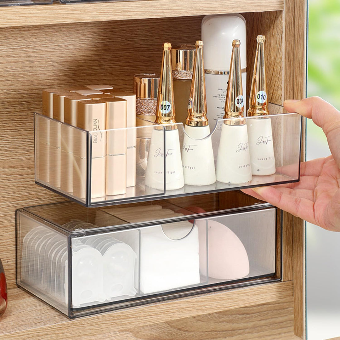 Kosmetik Organizer 2 Set, Make Up Schminkaufbewahrung mit Schubladen Transparent, für Eyeliners Lipp