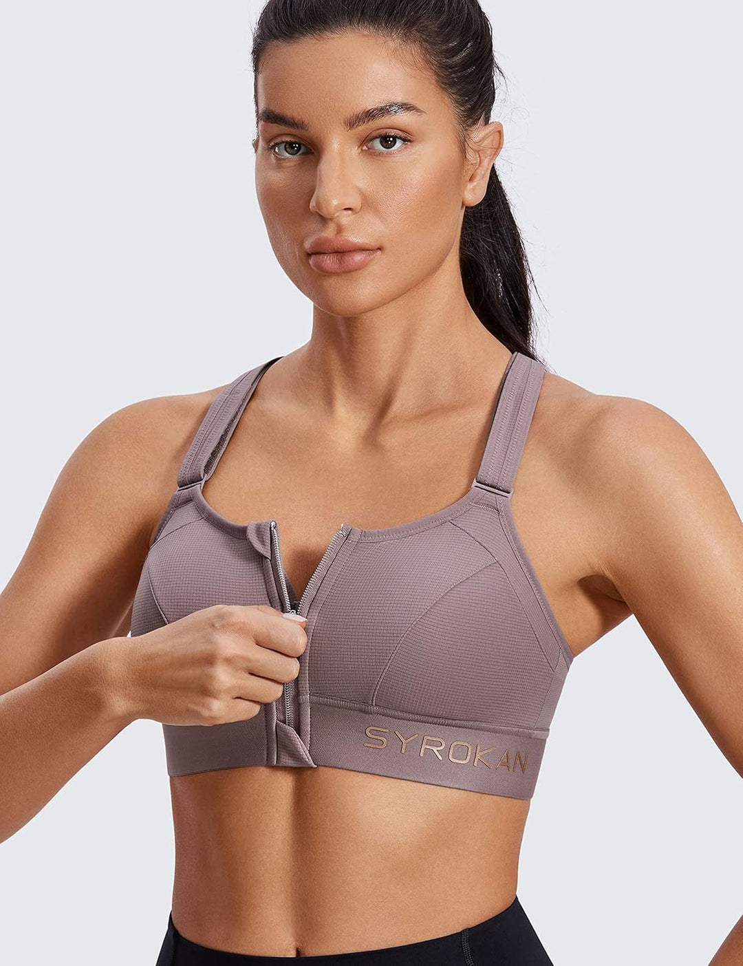 SYROKAN Sport BH Damen Starker Halt Ohne Bügel BHS mit Vorderverschluss Ggepolstert Bügellos Guter H