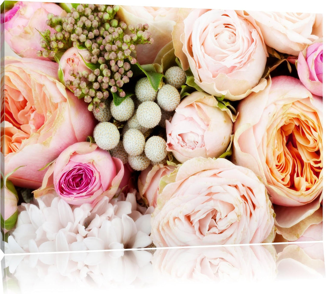 Pixxprint Rosa Rosen, Format: 100x70 auf Leinwand, XXL riesige Bilder fertig gerahmt mit Keilrahmen,