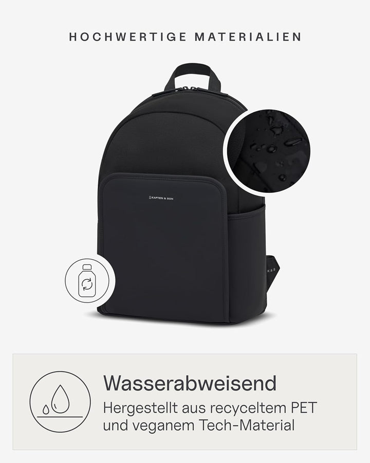 Kapten & Son Rucksack Aalborg NEW All Black 18 L | Rucksack Damen & Herren Schwarz | Handgepäck Ruck