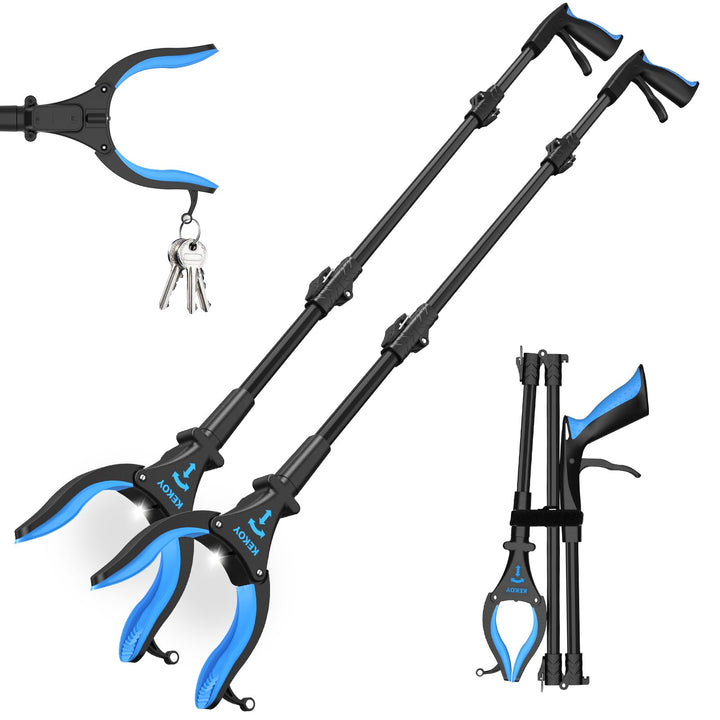 2 Stück Greifer mit Licht, 80cm Greifzange für Senioren Klappbar, 90° Drehbare Kralle mit Anti-Rutsc