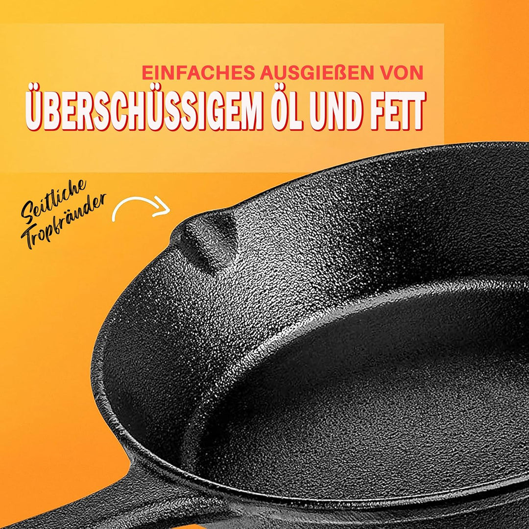 NutriChef Gusseisenpfanne Induktion – Cast Iron Pan, Cast Iron Skillet – Voreingebrante 3er Pan Set