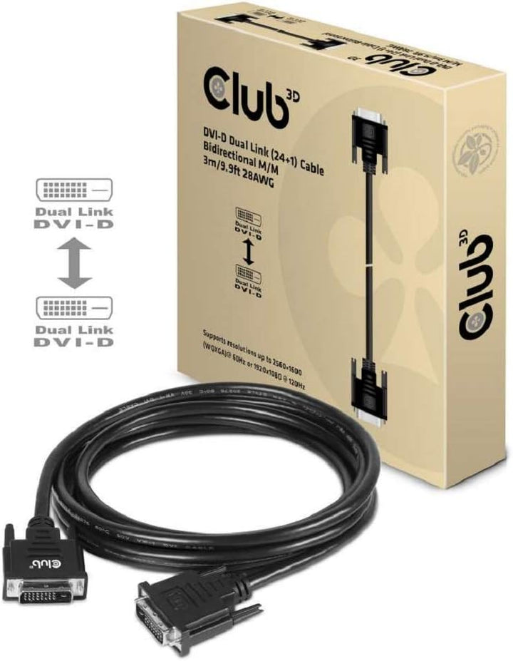 Club3D DVI-Kabel Dual Link (24+1) bidirektional 3m St/St