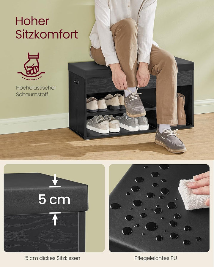 VASAGLE Schuhbank mit Sitzfläche, Sitzbank mit Stauraum, gepolstert, Fach unter Sitzkissen, Schuhreg
