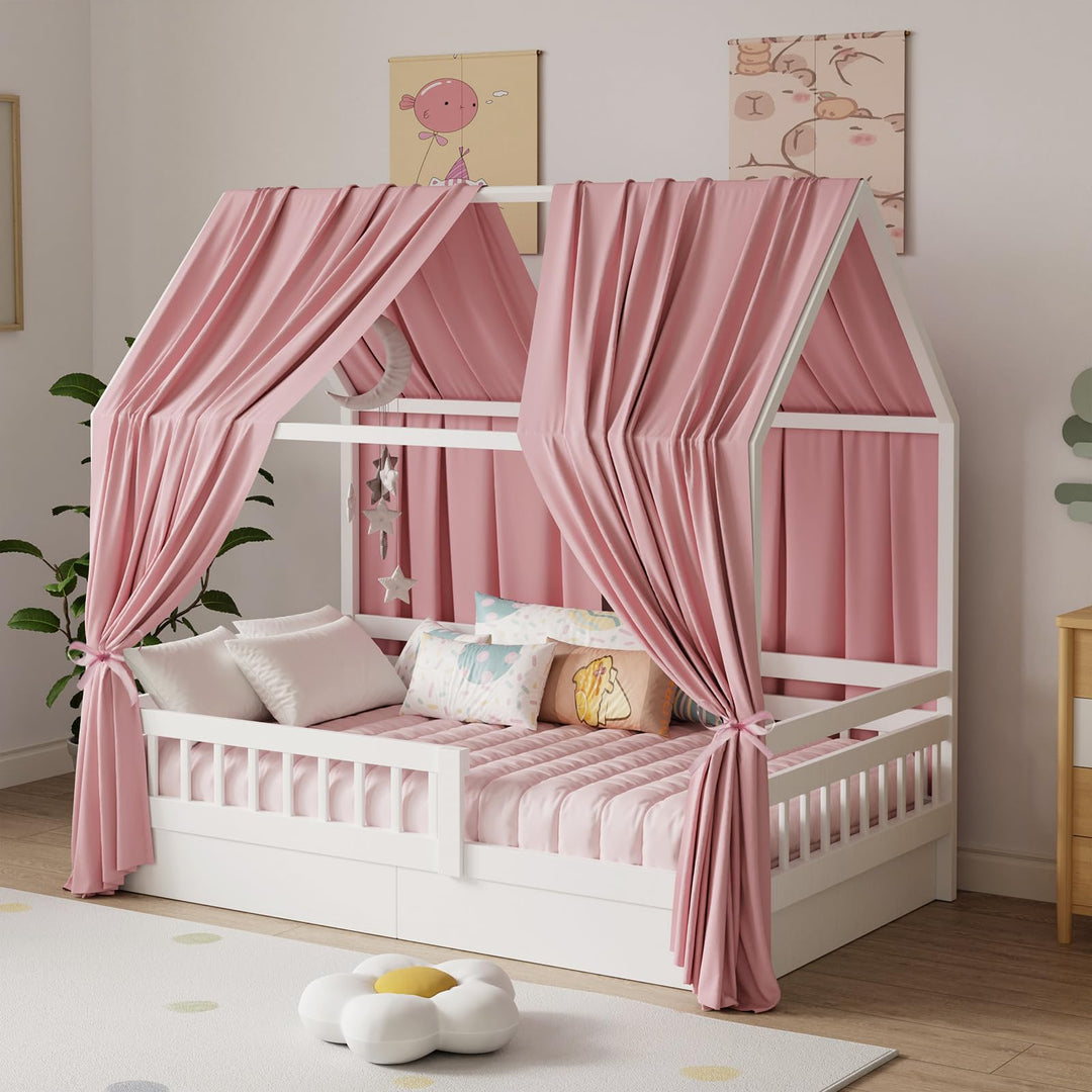 Hausbett Himmel, Betthimmel Hausbett Musselin mit 2 Stück Betthimmel, Stoffhimmel für Hausbett Mädch