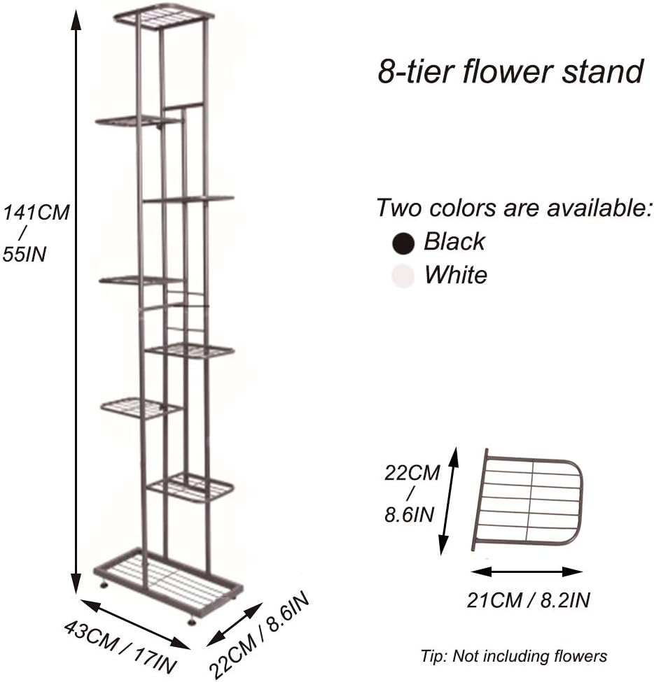 ZZBIQS Blumenständer Metall mit 8 Ebenen, 141cm Blumentreppe Modern Pflanzentreppe für innen und aus