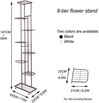 ZZBIQS Blumenständer Metall mit 8 Ebenen, 141cm Blumentreppe Modern Pflanzentreppe für innen und aus