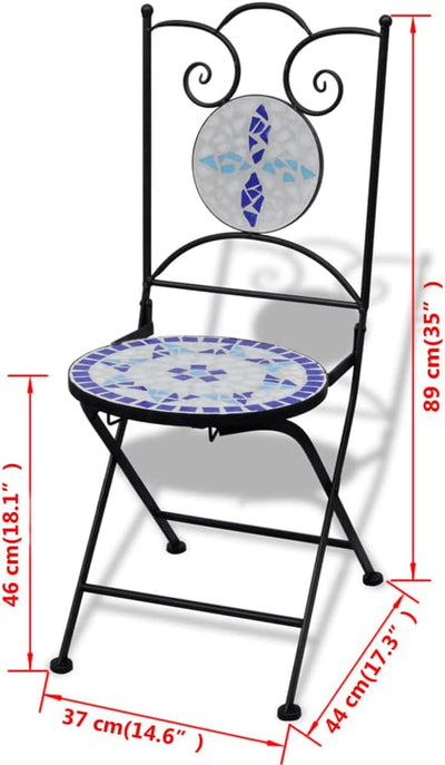 homiuse 37x44x89 cm Bistrostühle Klappbar 2 STK. Keramik Blau und Weiss Esszimmerstuhl Klappstuhl Ga