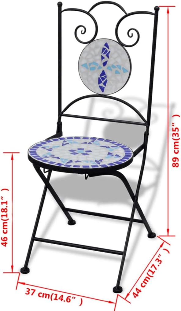 homiuse 37x44x89 cm Bistrostühle Klappbar 2 STK. Keramik Blau und Weiss Esszimmerstuhl Klappstuhl Ga
