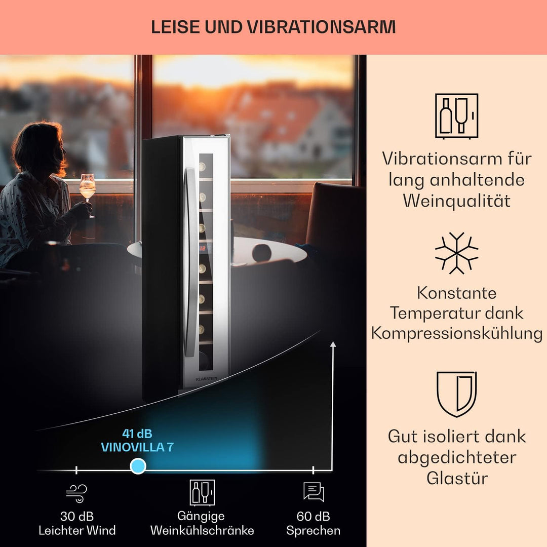 Klarstein Weinkühlschrank, 1 Zonen Getränkekühlschrank, Kleiner Einbau-Weinschrank Schmal, 20L Wein-