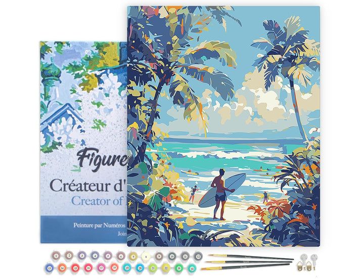 Figured'Art Malen Nach Zahlen Erwachsene Mit Rahmen Sonniger Strandtag - Paint by Numbers Basteln DI