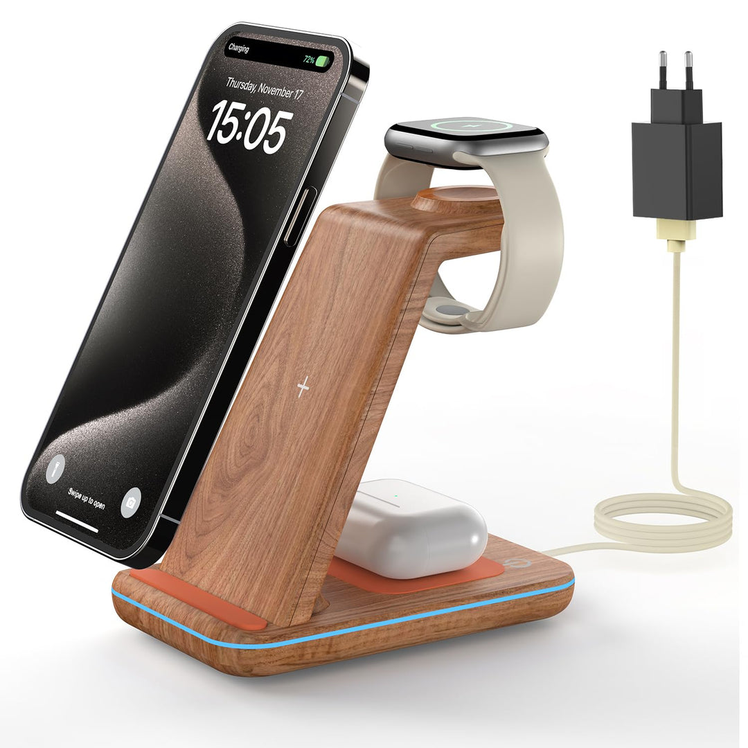 GEEKERA Wireless Charger, 3 in 1 Induktive Ladestation für iPhone 16/15/14/13/12/11/Pro Max, Ladesta