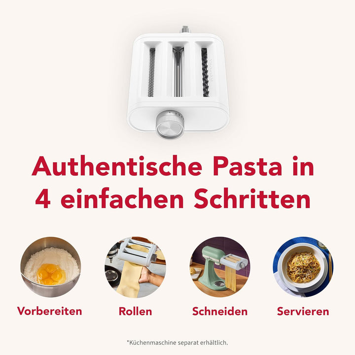 KitchenAid 3-in-1 Nudelvorsatz 5KSM3PPA, Nudelroller, Schneider, enthält Nudelwalze, Spaghettischnei