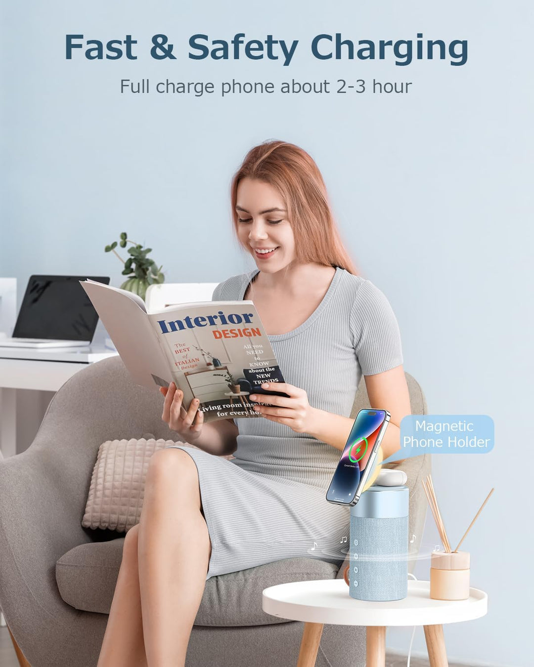 COLSUR Bluetooth Lautsprecher, Mag-Safe Kabelloses Ladegerät, Bluetooth Lautsprecher mit Nachtlicht,