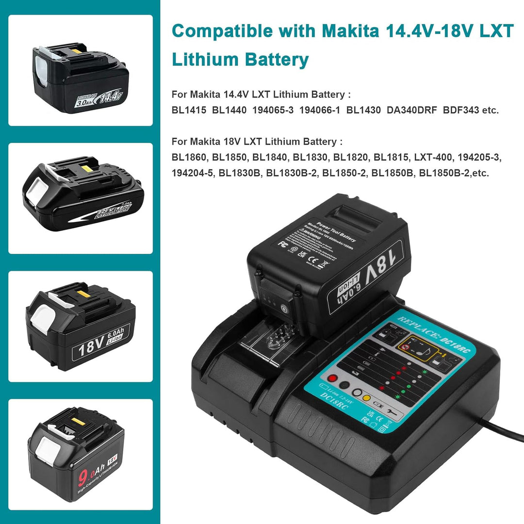 ASUNCELL 3A DC18RC ladegerät Kompatibel mit Makita 14,4 V-18 V Li-Ion Ersatzakku BL1815 BL1830 BL184
