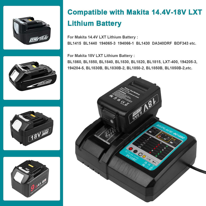 ASUNCELL 3A DC18RC ladegerät Kompatibel mit Makita 14,4 V-18 V Li-Ion Ersatzakku BL1815 BL1830 BL184