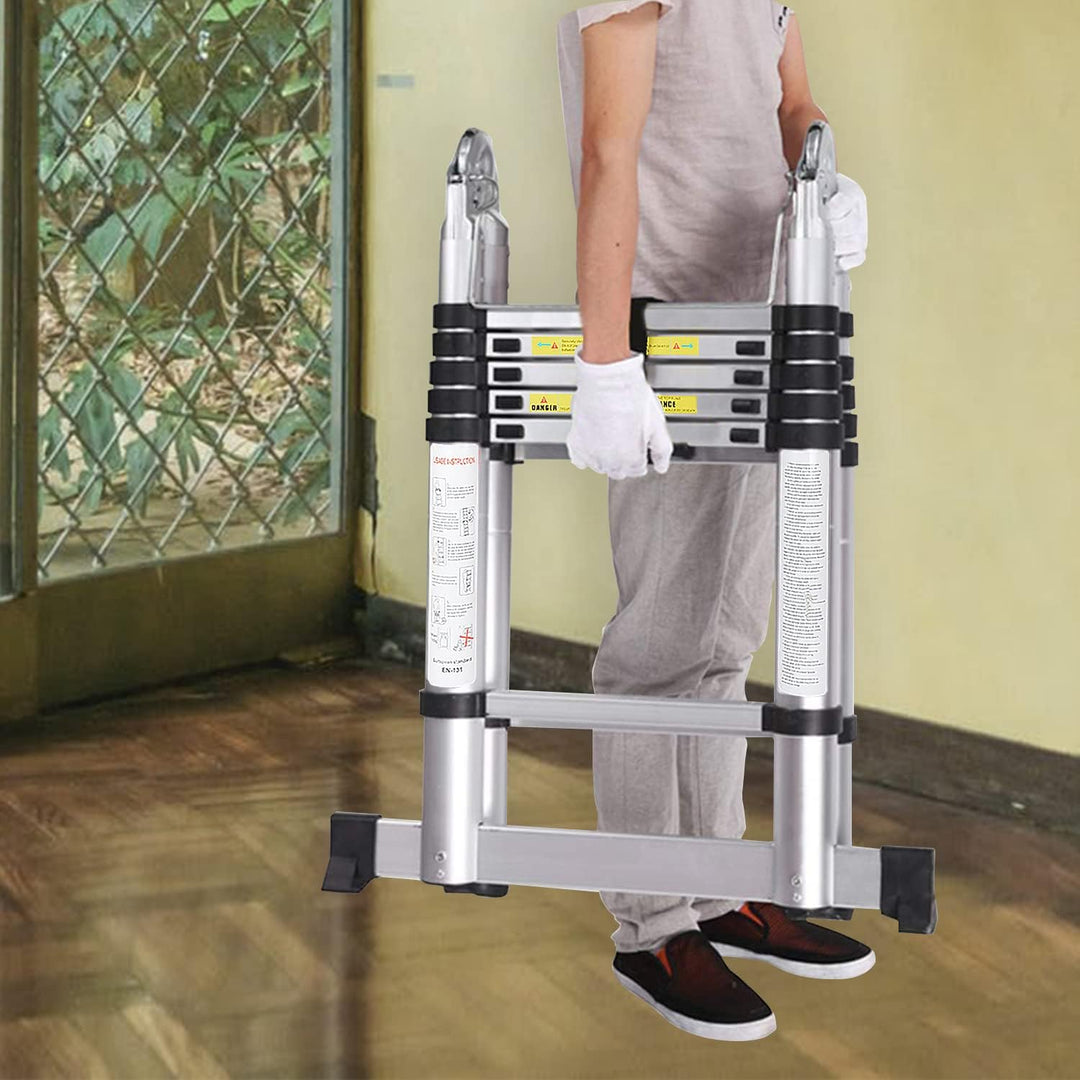 Eulenke 3,8M (1.9+1.9M) Teleskopleiter - Rutschfester Multifunktionsleiter 150 kg Belastbarkeit - Al