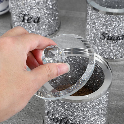 BTSKY Set von 3 Crushed Diamonds Dosen mit Deckel für Zucker Kaffee Tee - Glasbehälter für Küche Gla