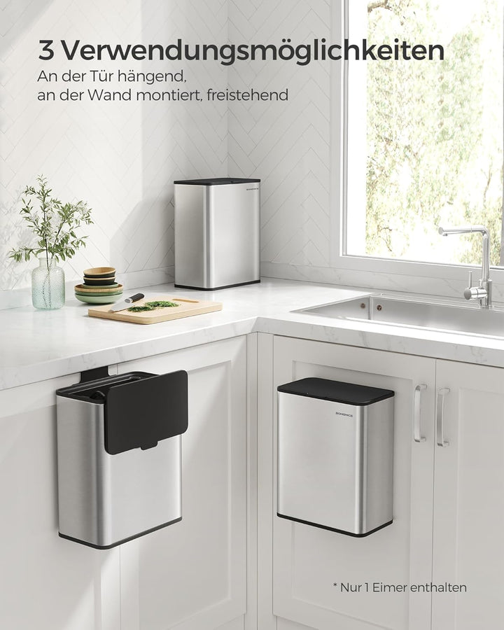 SONGMICS Mülleimer hängend, 8 L Komposteimer Küche, Stahl-Abfalleimer mit Deckel für Biomüll, mit Ha