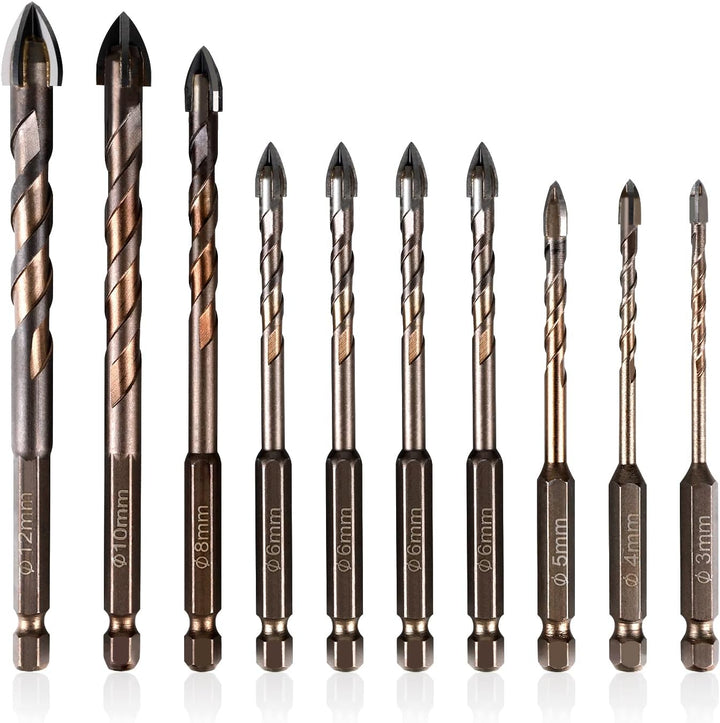LALAGO Fliesenbohrer Set 10 tlg, Ø 3-12mm, Glasbohrer Set, Betonbohrer Set, Keramikbohrer Set, Unive