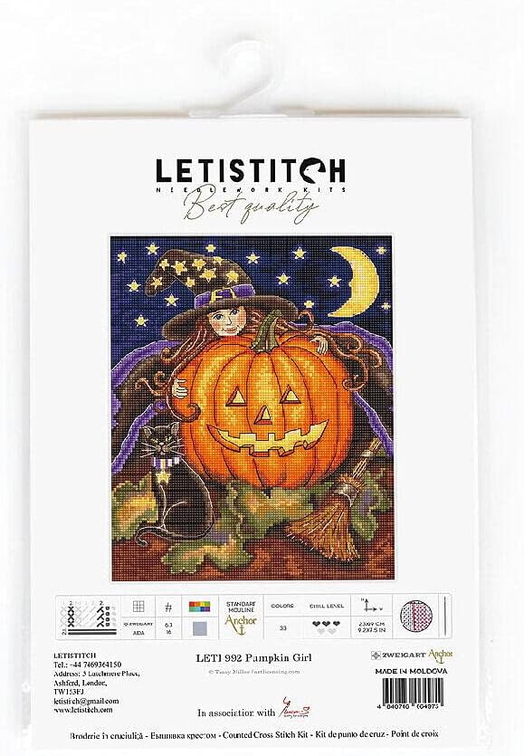 Letistitch Kreuzstich Set Kürbis Mädchen, Zählmuster, 23x19cm