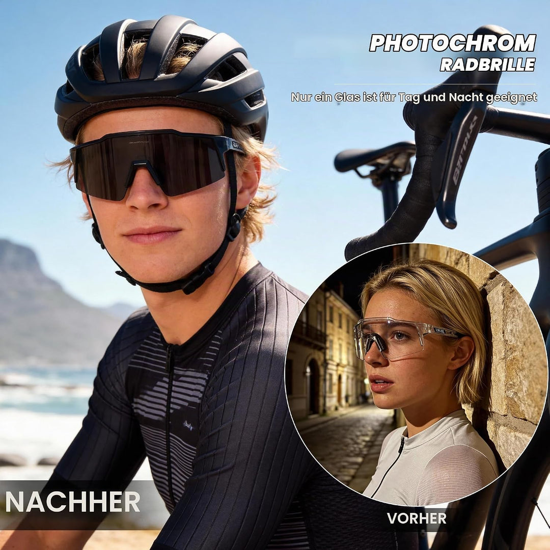 KAPVOE Photochromatische Selbsttönend Fahrradbrille TR90 Rahmen für Herren Damen Jungen Mädchen Klar