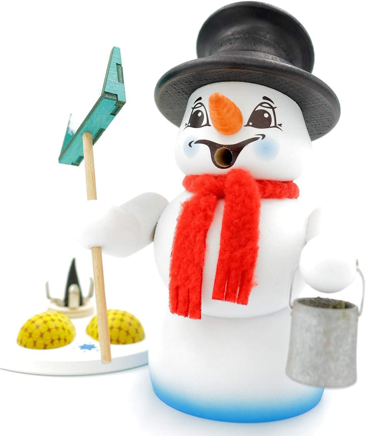 Kuhnert - Erzgebirgische Holzkunst Räuchermann Räucherfigur Schneemann 19cm - Schneeschieber, Schnee