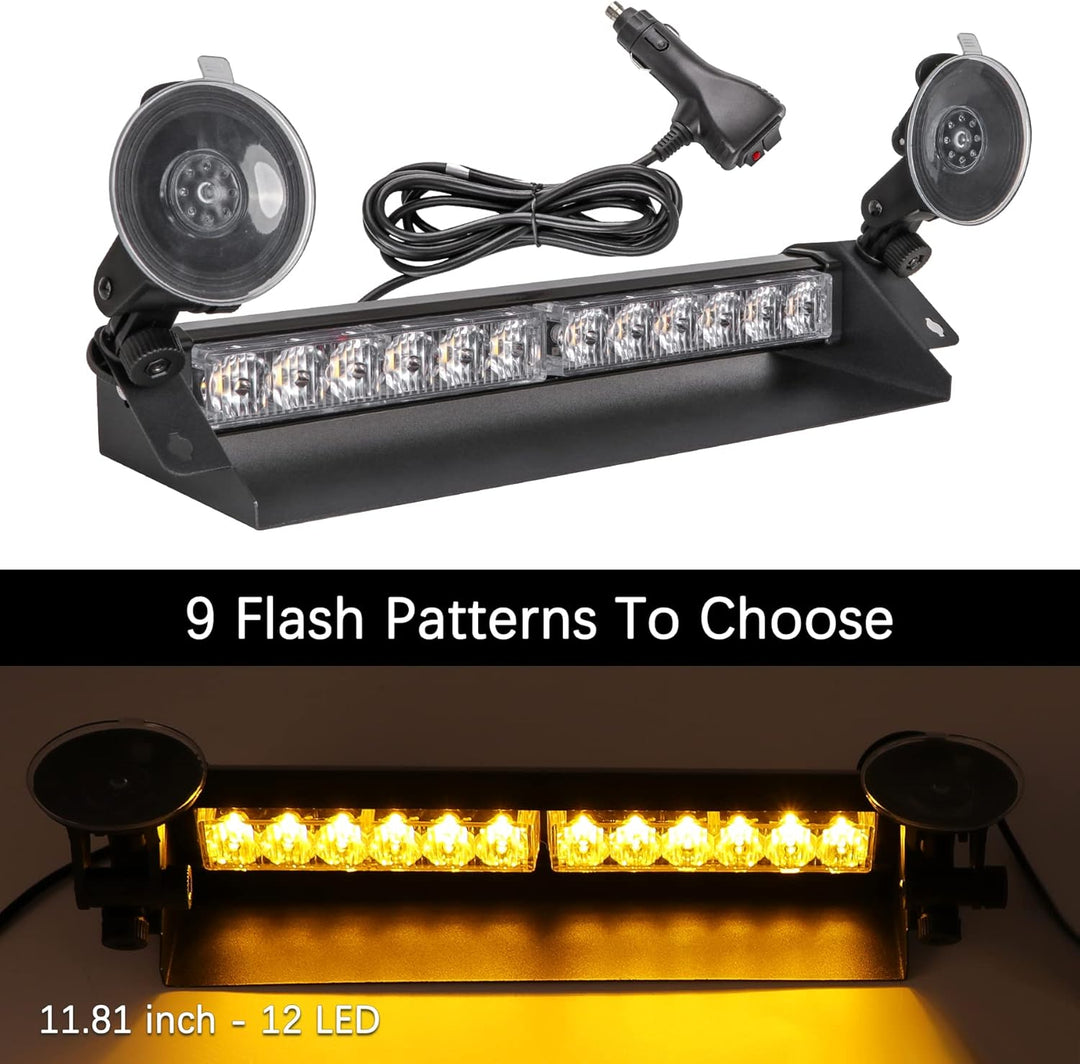 ROUTEKING Frontblitzer Warnleuchte 12 LED - 35.6cm 9 Blinkmodi Blitzleuchte, 2 Saugnäpfe Hohe Intens