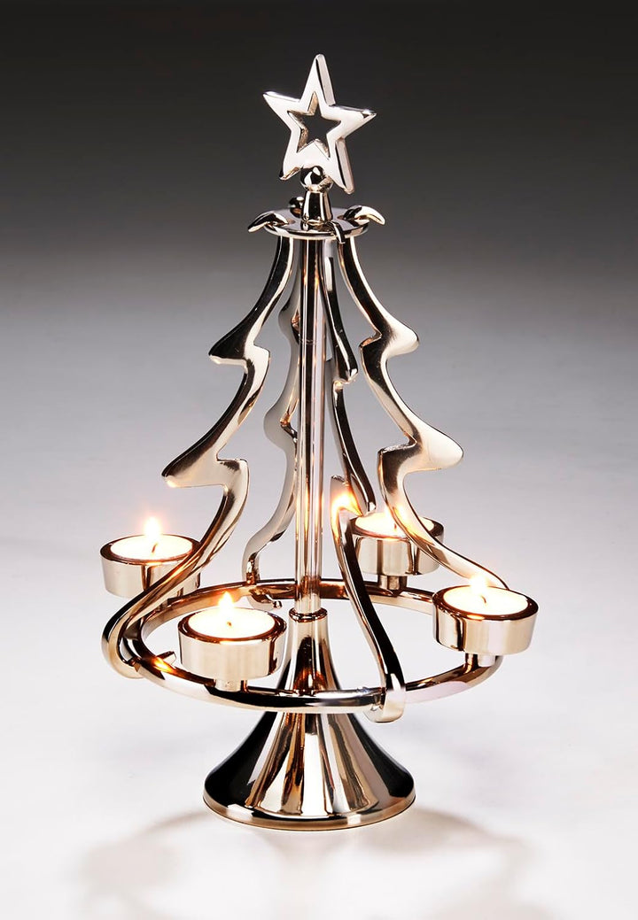 Kobolo Kerzenleuchter Kerzenhalter Weihnachtsbaum aus Metall - Weihnachten - 4 Kerzen Braun, Braun