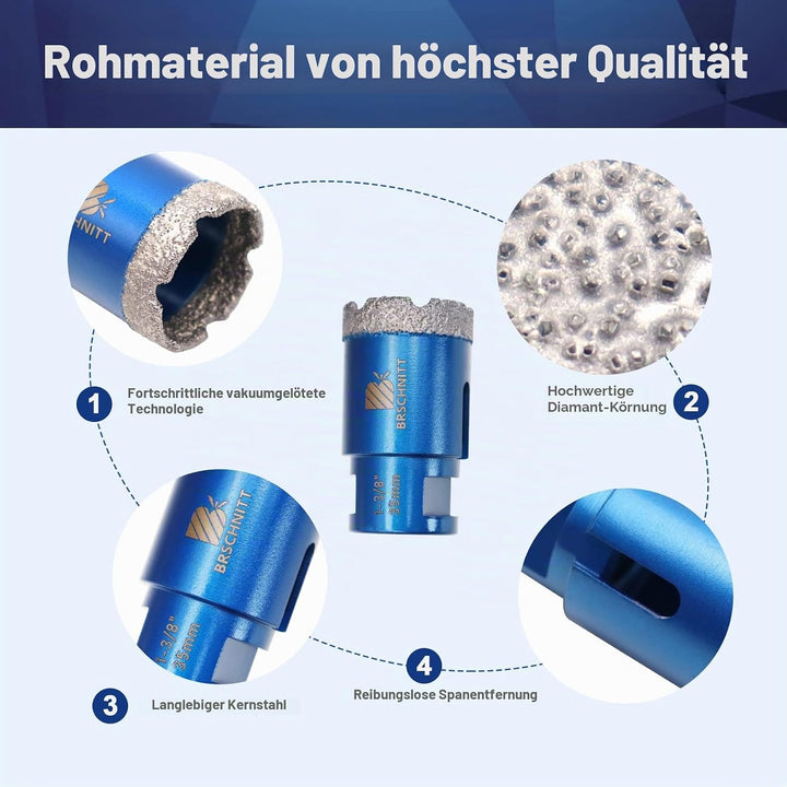 Diamantbohrer Fliesenbohrer Set -6 8 10 20 35mm Diamantbohrer für Porzellan Fliese Granit Marmor Tro