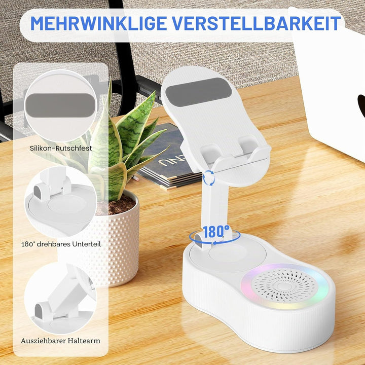 Handy-Ständer mit kabellosem Bluetooth-Lautsprecher – Induktionslautsprecher mit verstellbarer Handy
