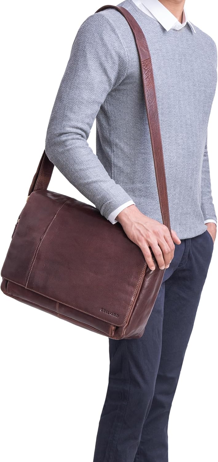 STILORD Vintage Umhängetasche Leder gross für Herren Damen 15.6 Zoll Laptoptasche Unitasche Bürotasc