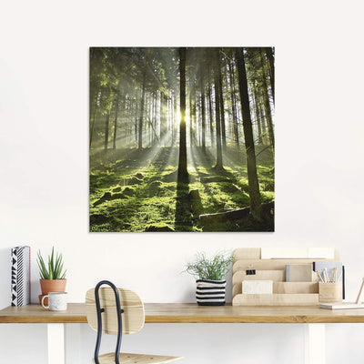 Glasbilder Wandbild Glas Bild einteilig 60x80 cm Hochformat Natur Wald Landschaft Sonne Bäume Moos F