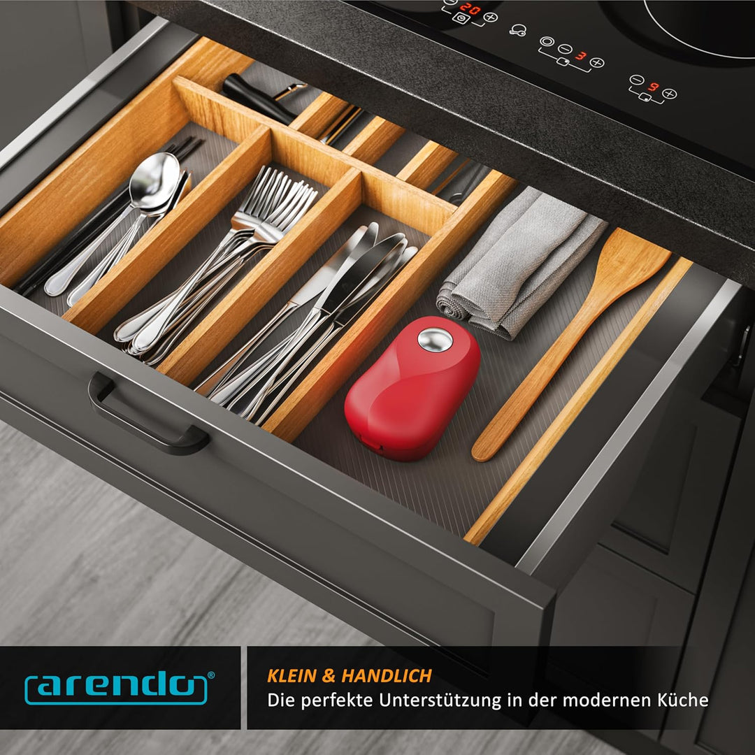 Arendo - Elektrischer Dosenöffner One Touch - mit automatischer 360° Drehung - Öffnung ohne scharfe