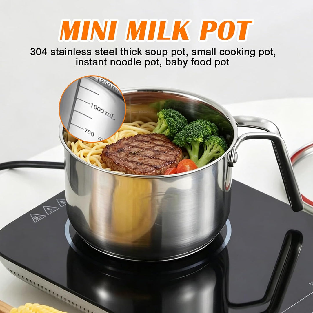 Induktions Milchtopf Edelstahl: 2.4L Mini Milchtopf 18cm, Baby Nahrung Zubereitung für Milch &amp; Brei