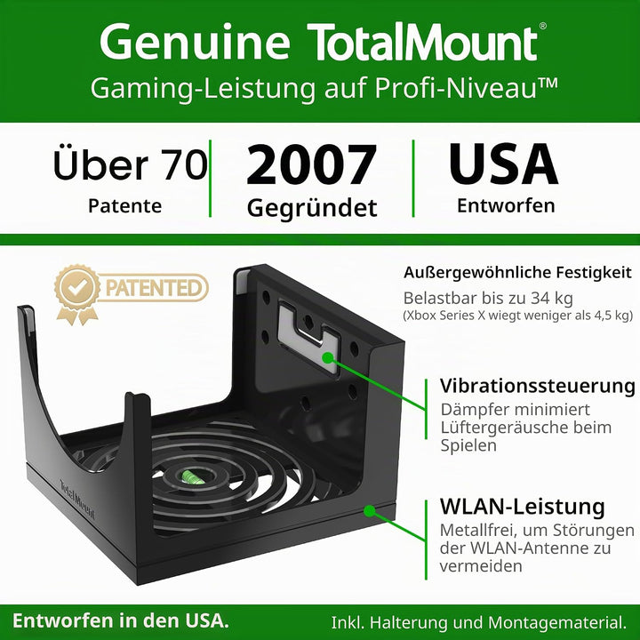 TotalMount Wandhalterung für Xbox Series X mit Wasserwaage und Hitze Management Konsolen Halterung f