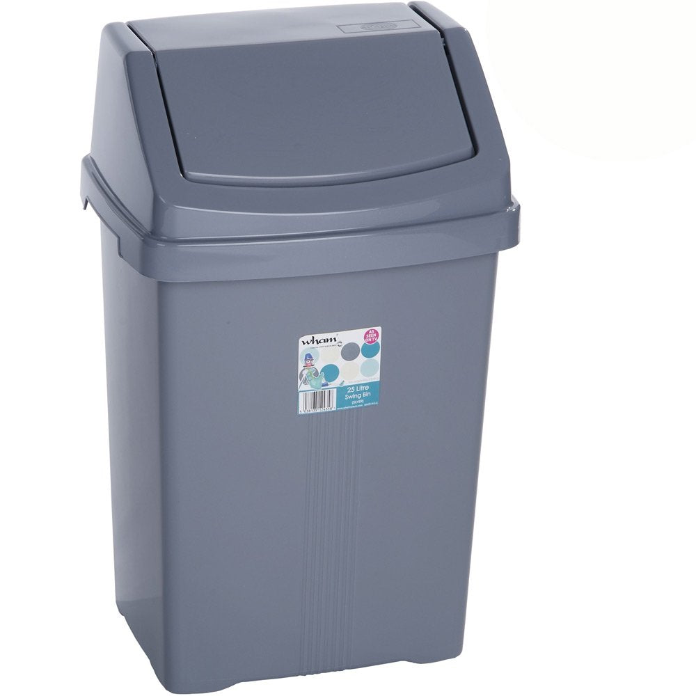 25 Liter Mülleimer mit Schwingdeckel rechteckig robust 30x26x54cm in Grau Abfalleimer Eimer Papierko