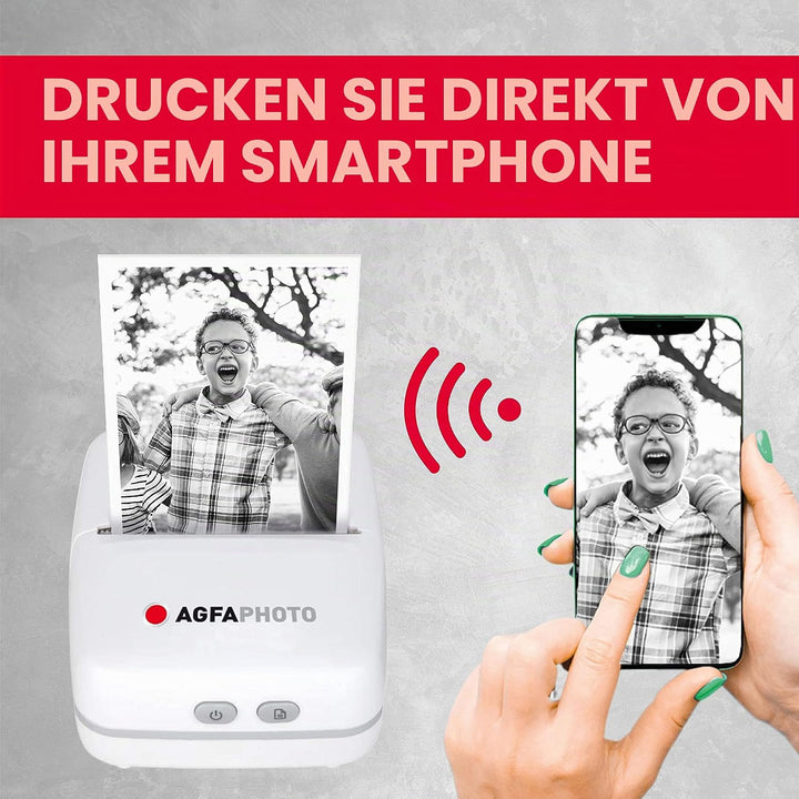 AgfaPhoto Realipix Pocket P Schwarz-Weiss Thermodrucker für Kinder mit spassiger App zum Malen &amp; Kri