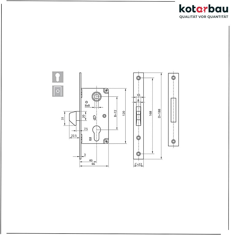 KOTARBAU® Hakenschloss Schiebetore Einsteckschloss 72/40 Schiebetürschloss Hakenfallenschloss Verzin