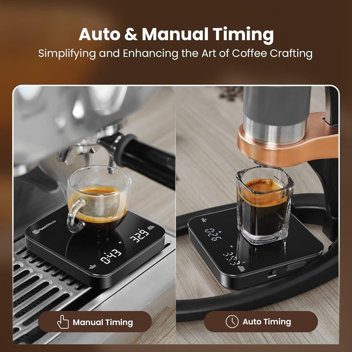 Maestri House Mini-Kaffeewaage mit Timer, Wiederaufladbare Espresso Waage, Präzise 2kg/0,1g Waage fü
