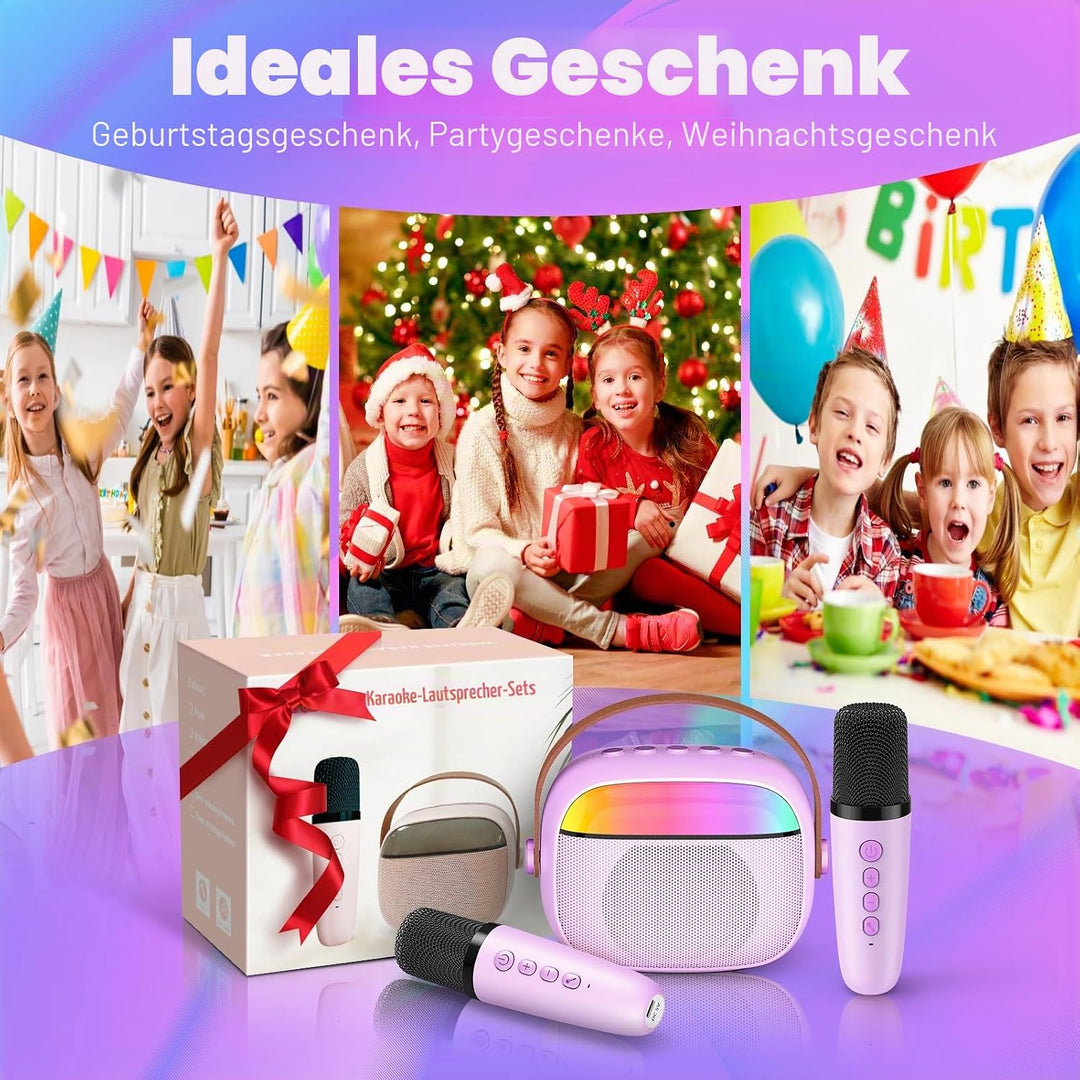Geschenk Mädchen 3-10 Jahre, Karaoke Maschine mit 2 Mikrofon Kinder Spielzeug ab 3-12 Jahre Mädchen
