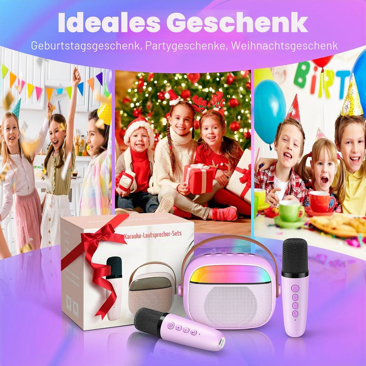 Geschenk Mädchen 3-10 Jahre, Karaoke Maschine mit 2 Mikrofon Kinder Spielzeug ab 3-12 Jahre Mädchen