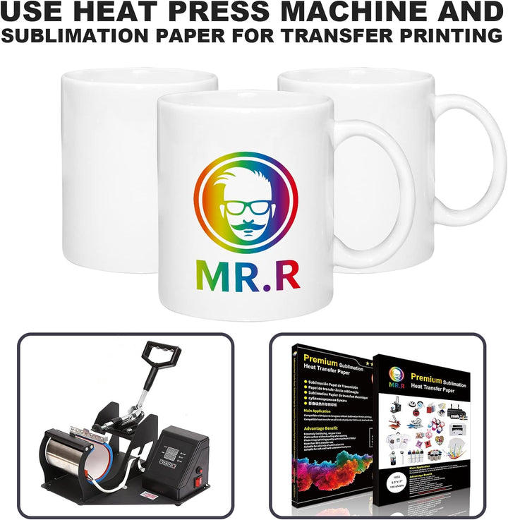 MR.R 36 Stück Sublimationsrohlinge Geschirrspüler Weiss Keramik Kaffeetassen 11oz Blank Keramik Klas