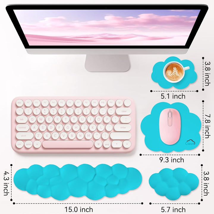 Memory‑Schaum Cloud Handballenauflage Tastatur‑Set, 4‑in‑1: Ergonomische Tastatur Handballenstütze &