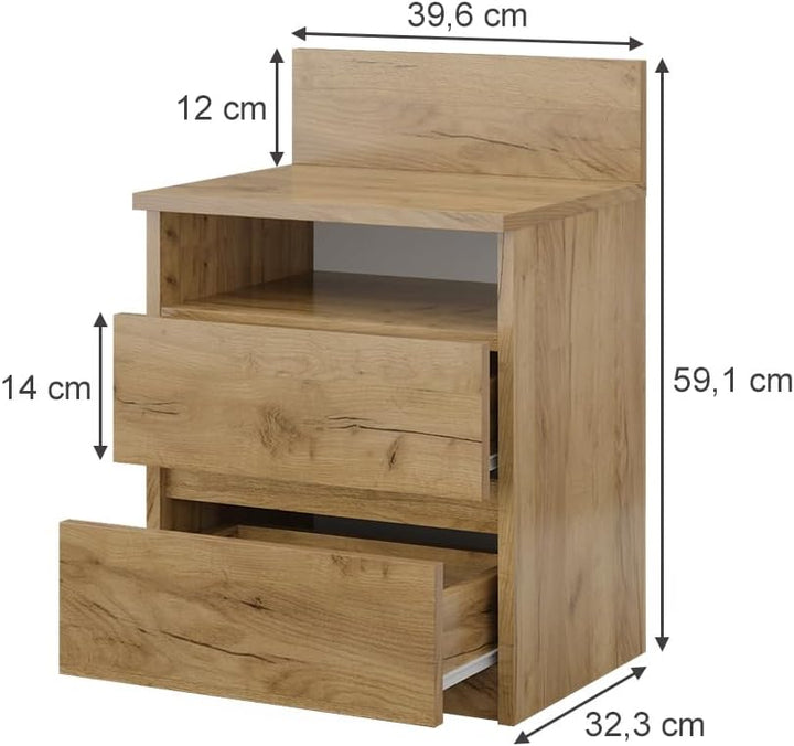 Vicco Nachttisch Monty, Goldkraft Eiche, 39.6 x 59.1 cm 40 x 59 cm Einzeln Goldkraft Eiche, 40 x 59